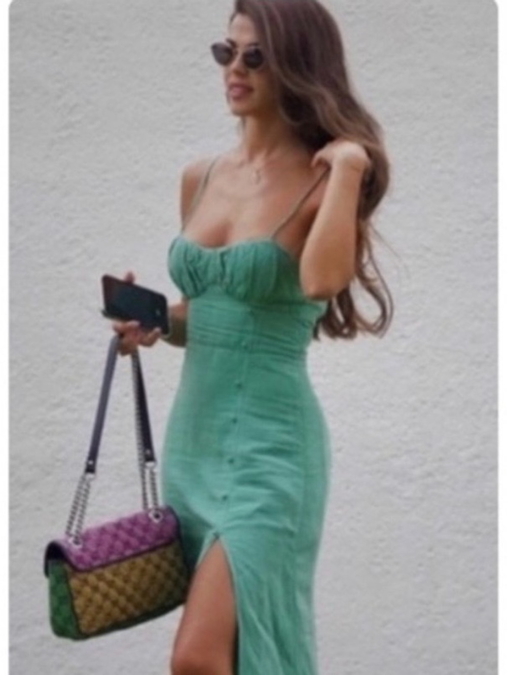 Zara Sexy Green Strappy Midi Dress with Side Slit